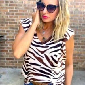 CAbi zebra print flutter Sleeve  Blouse- l